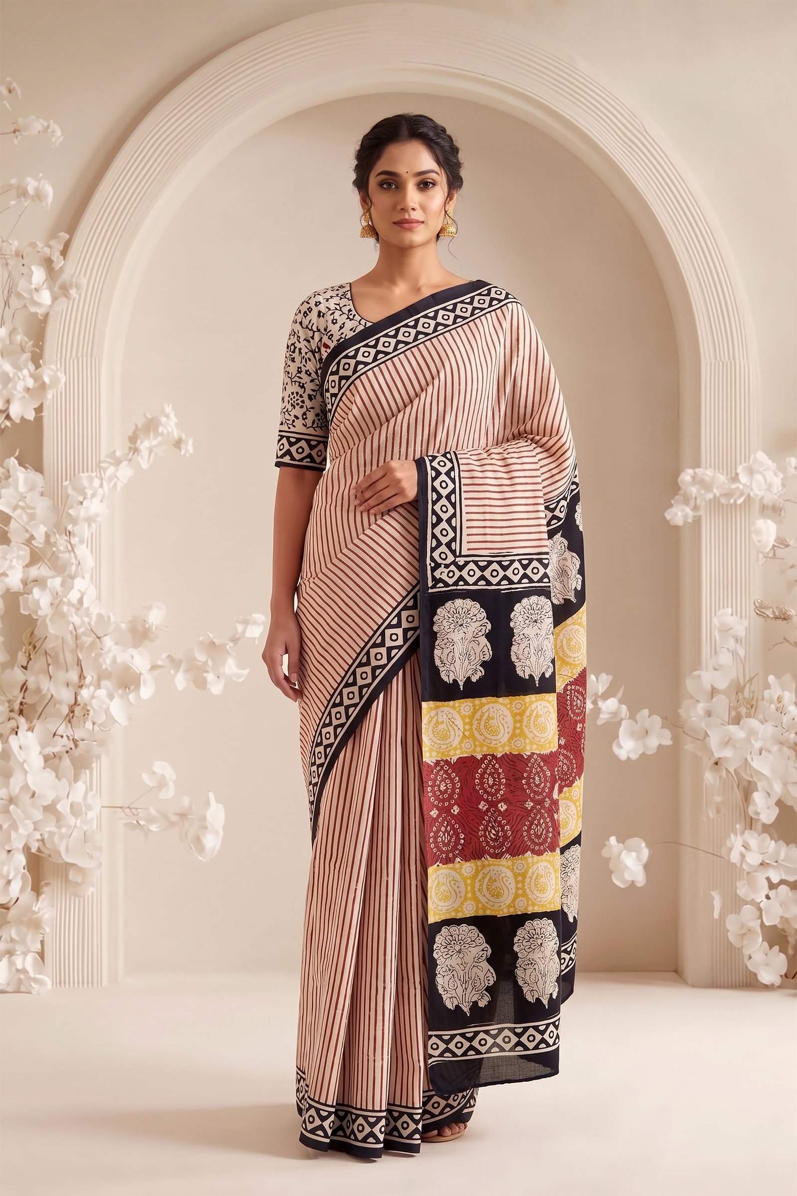 Cotton Hand Block Printed Saree