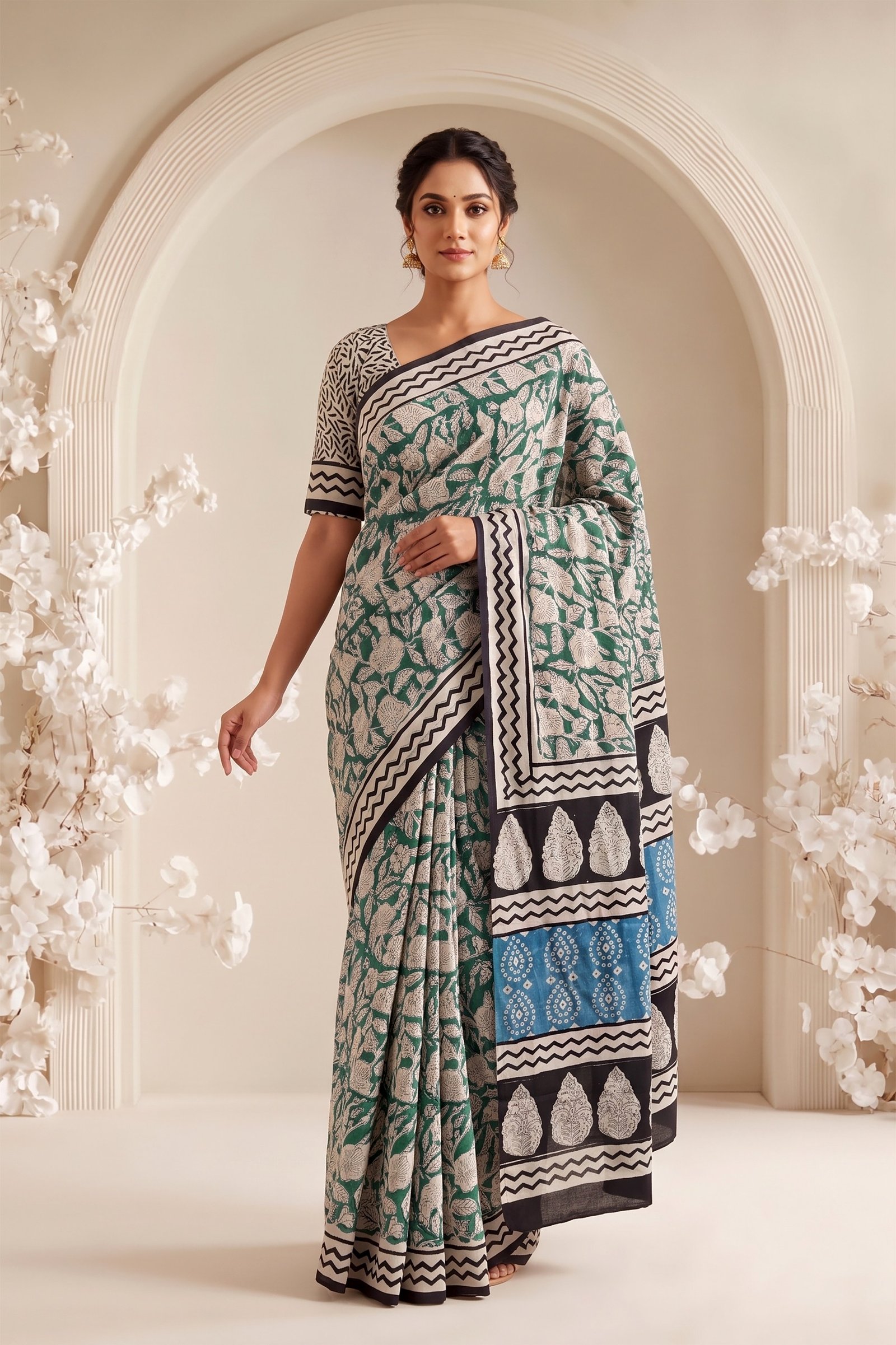 Cotton Hand Block Printed Saree