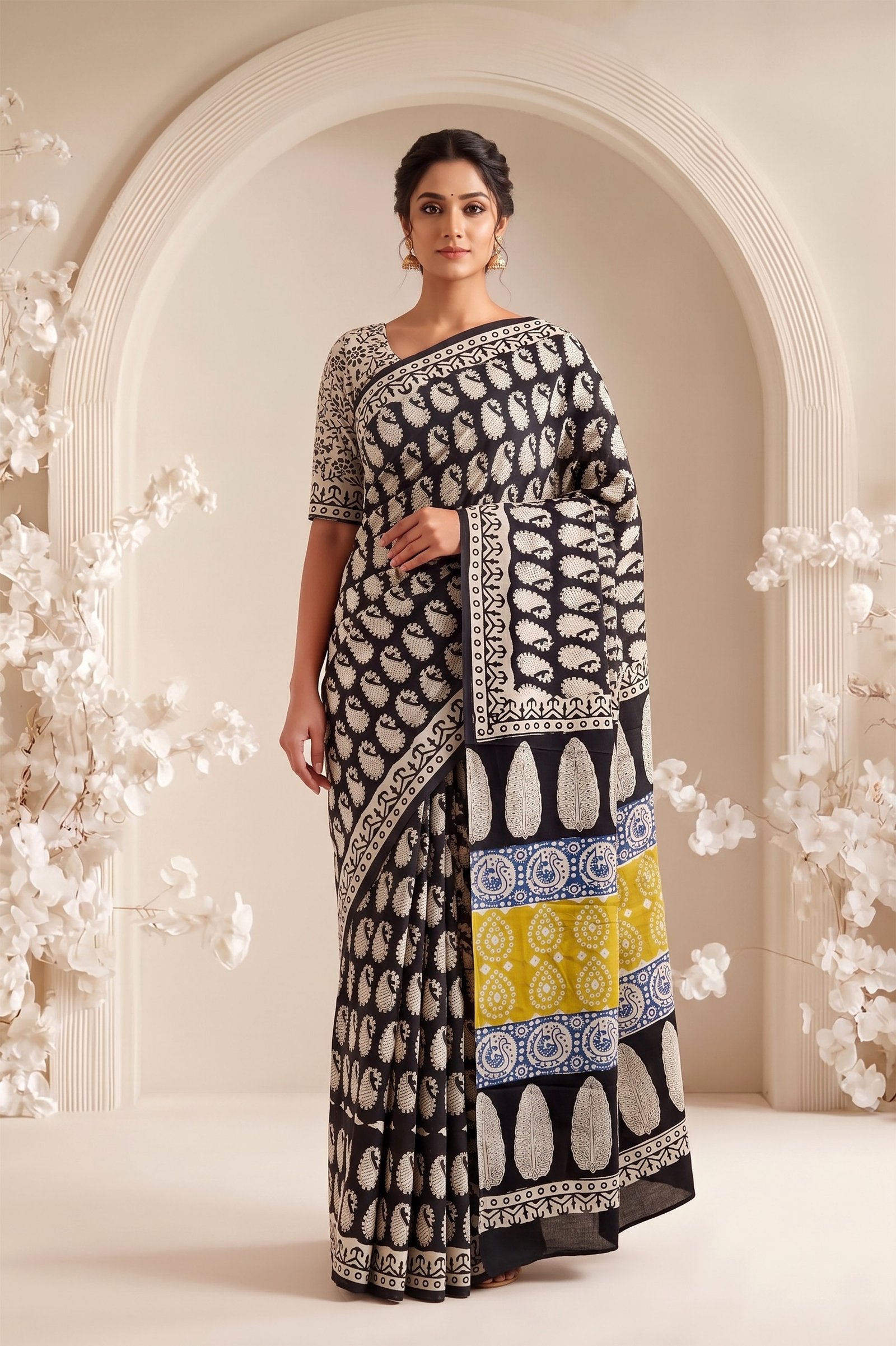 Cotton Hand Block Printed Saree