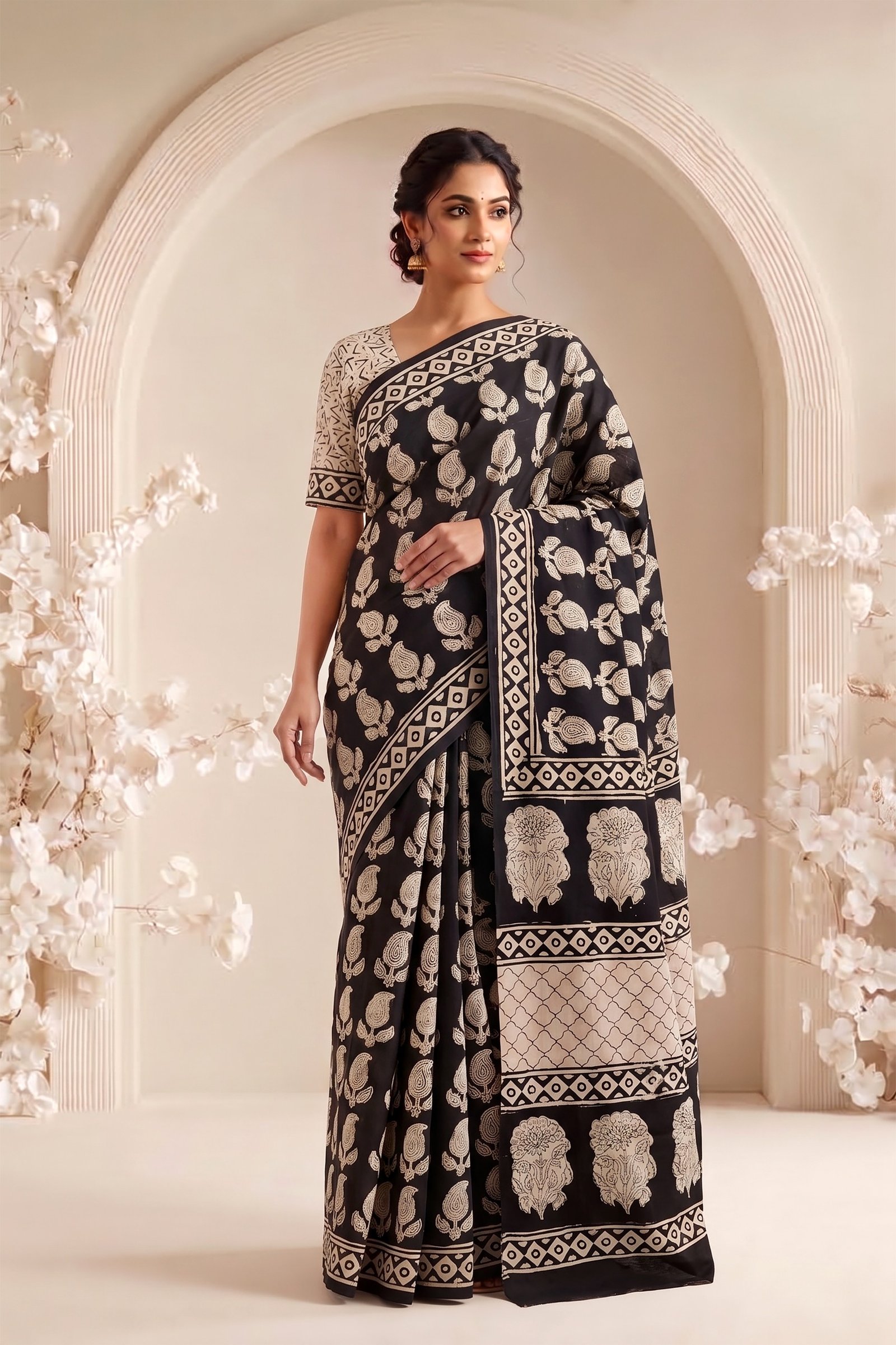 Cotton Hand Block Printed Saree