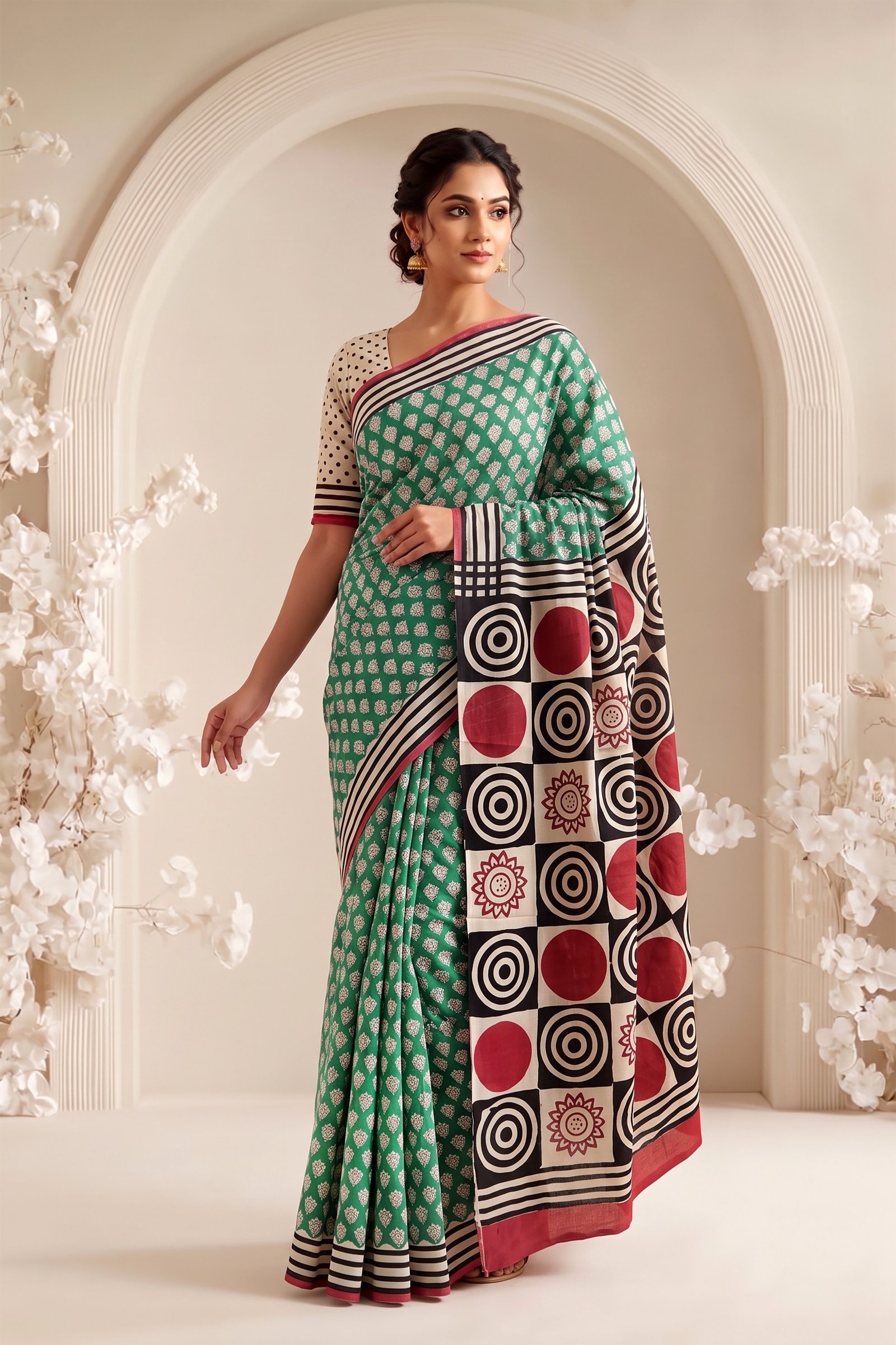 Cotton Hand Block Printed Saree