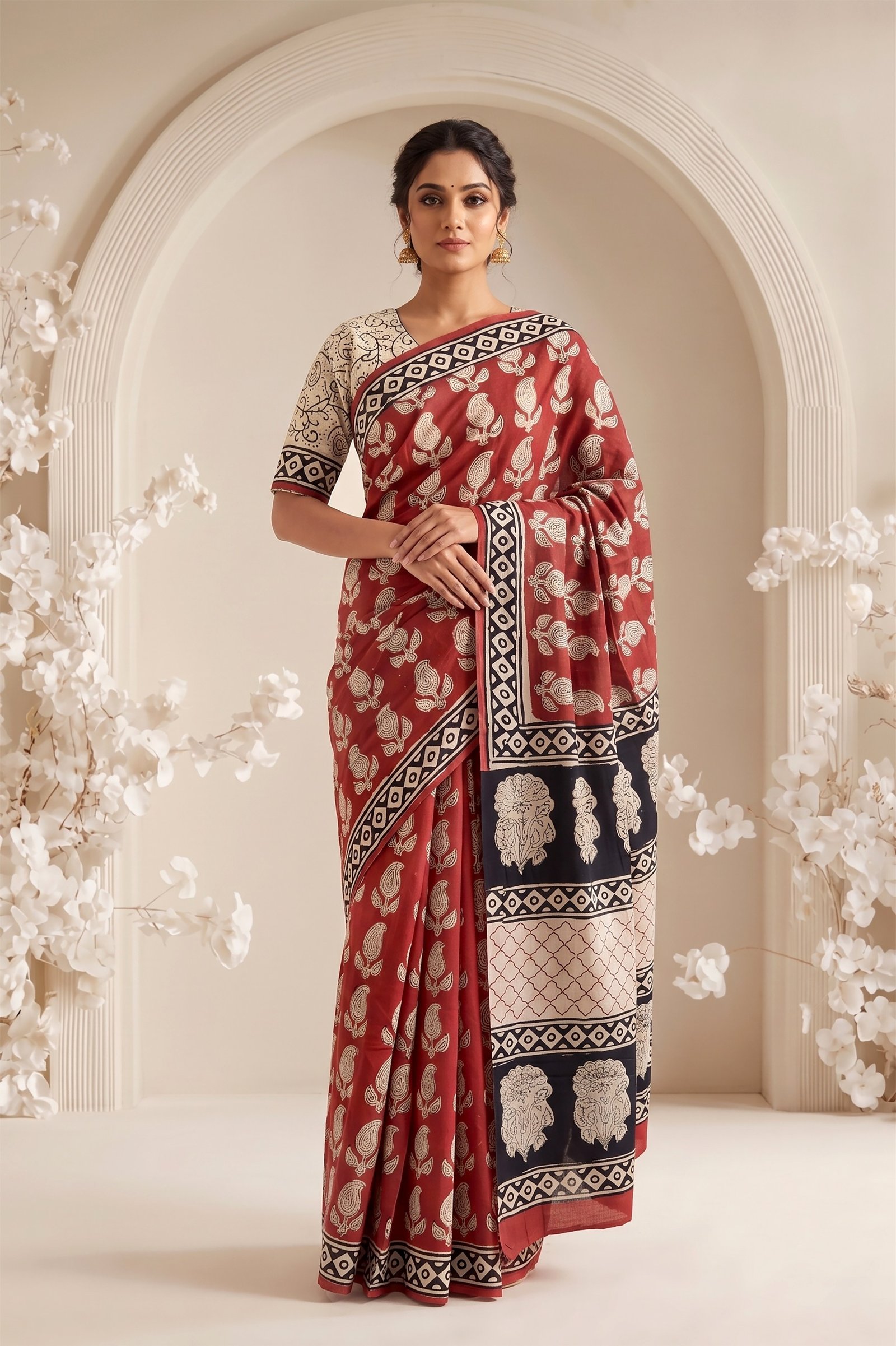 Cotton Hand Block Printed Saree