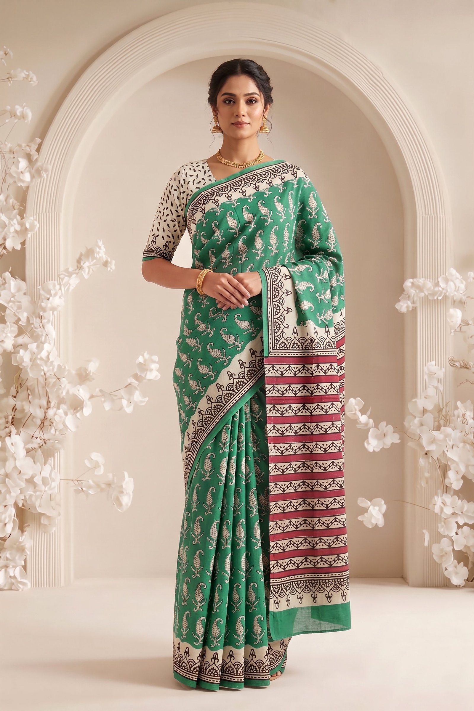 Cotton Hand Block Printed Saree