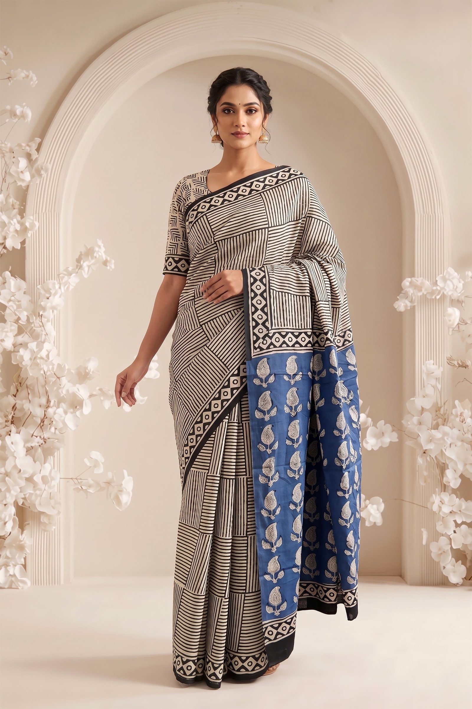 Cotton Hand Block Printed Saree
