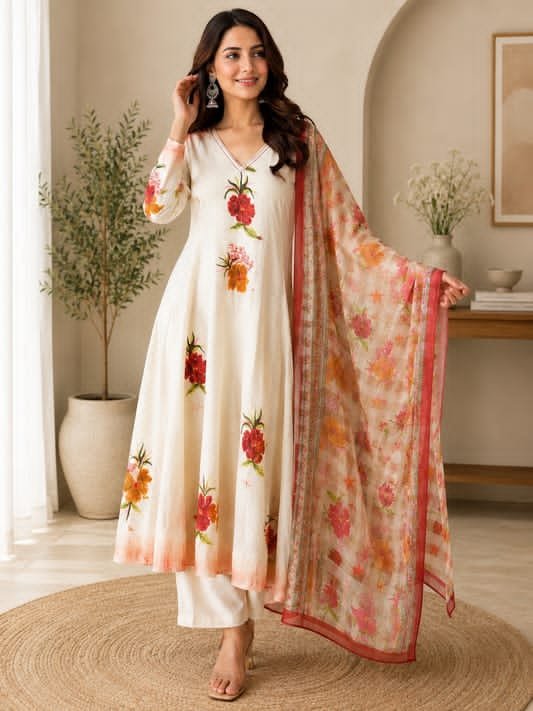 Cotton Hand Painted Stitched Suit Set