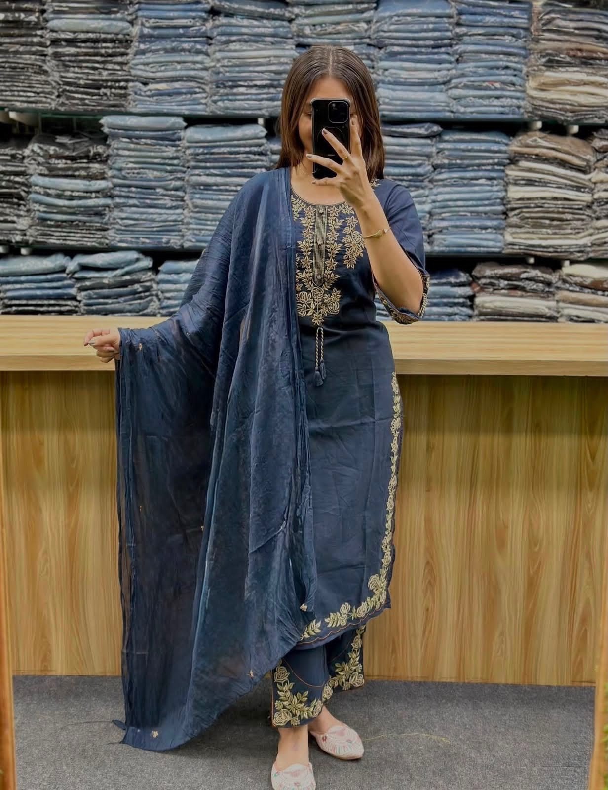 Cotton Embroidered Stitched Suit Set