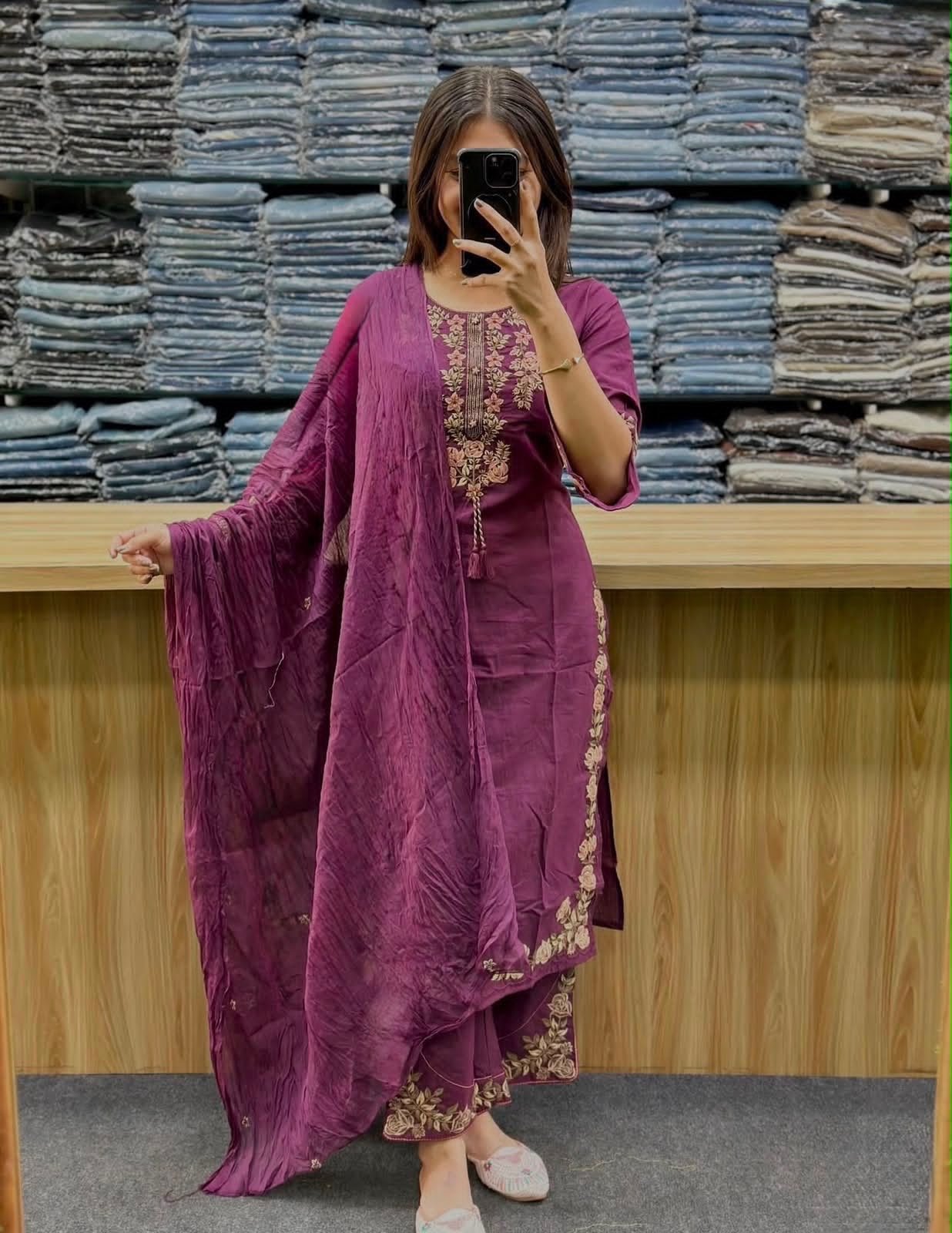 Cotton Embroidered Stitched Suit Set