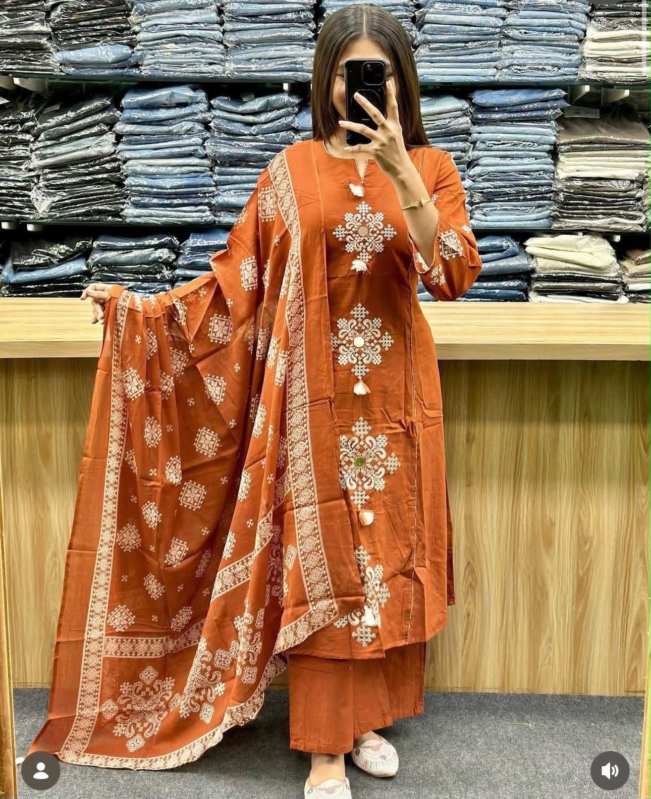 Cotton Embroidered Stitched Suit Set