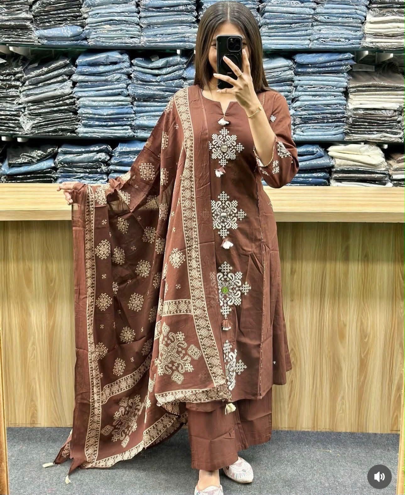 Cotton Embroidered Stitched Suit Set