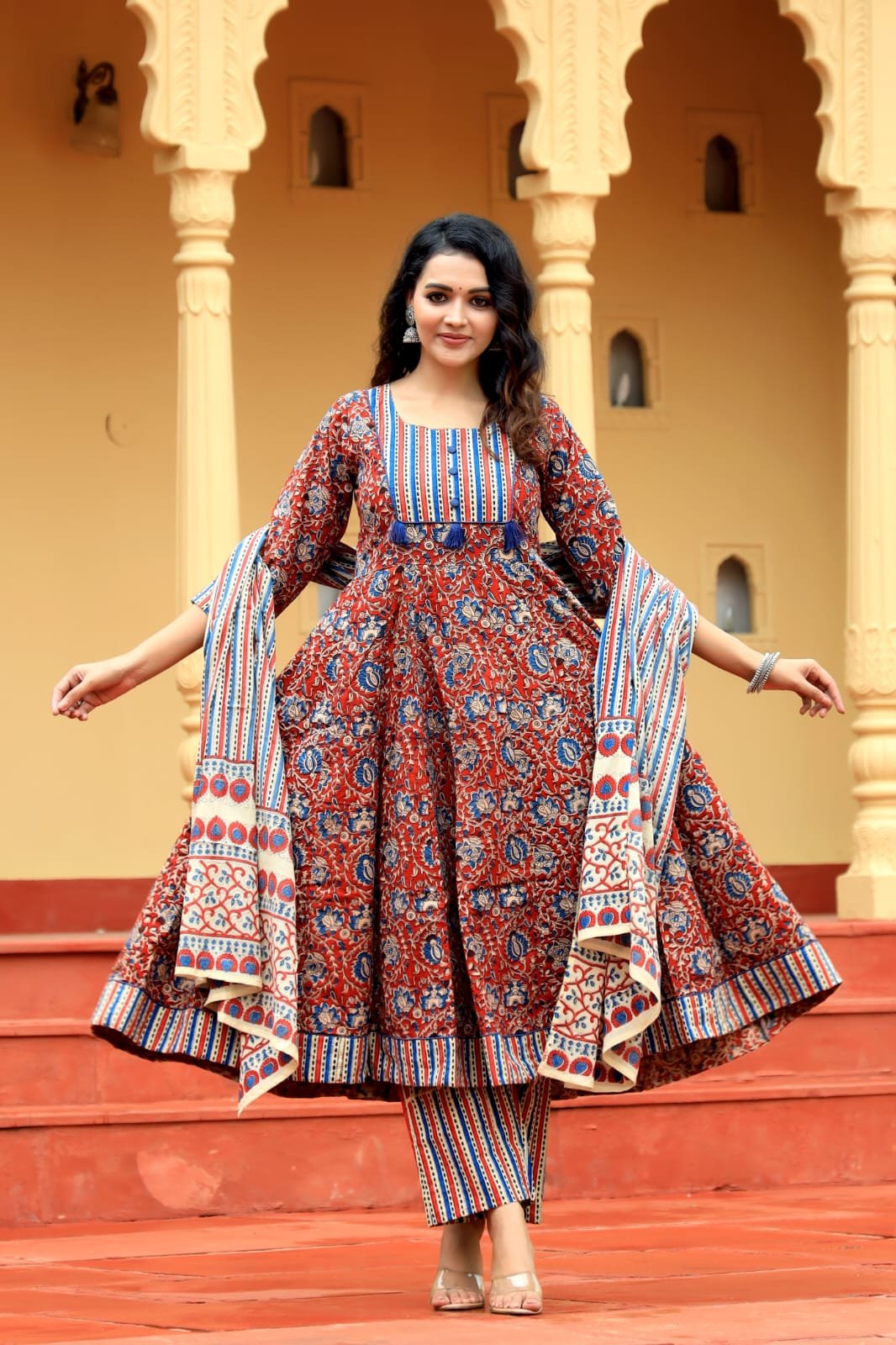 Cotton Printed Anarkali Stitched Suit Set