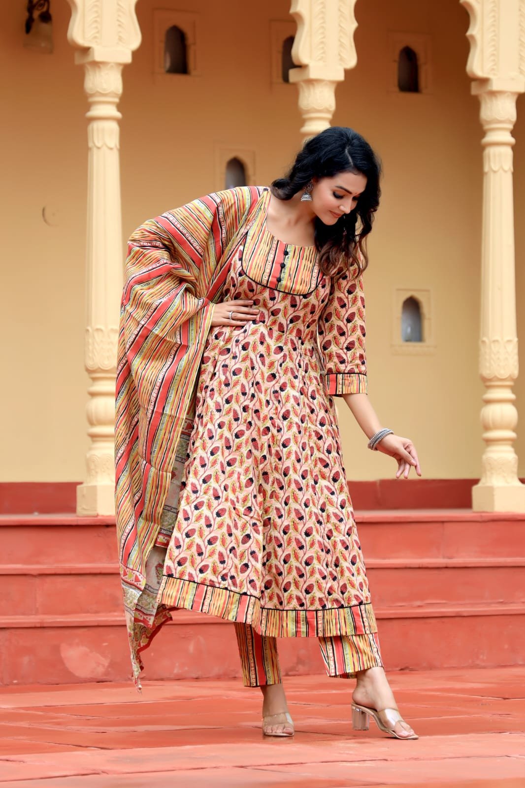 Cotton Printed Anarkali Stitched Suit Set