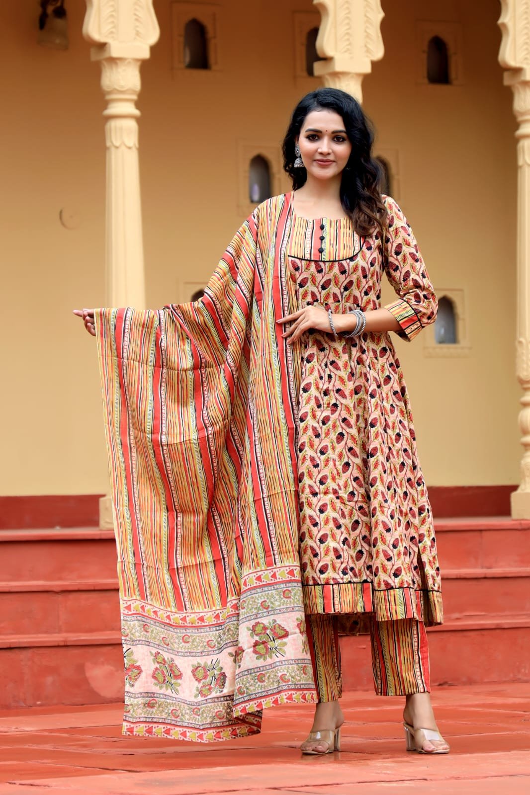 Cotton Printed Anarkali Stitched Suit Set