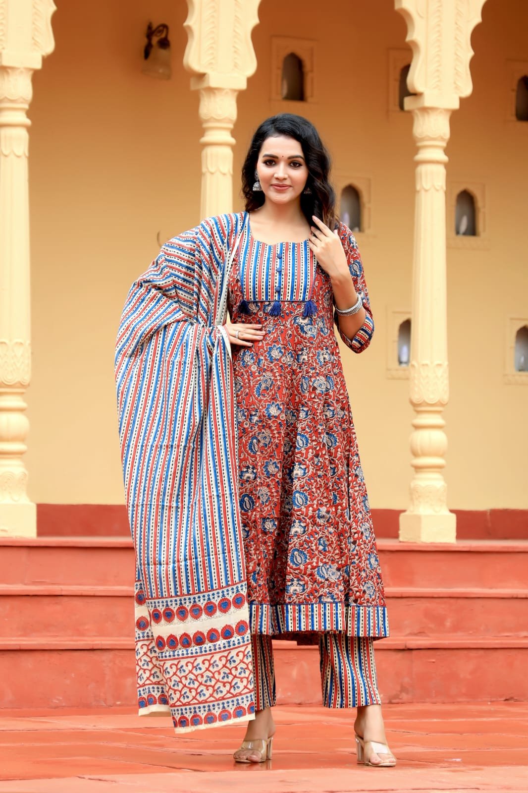 Cotton Printed Anarkali Stitched Suit Set