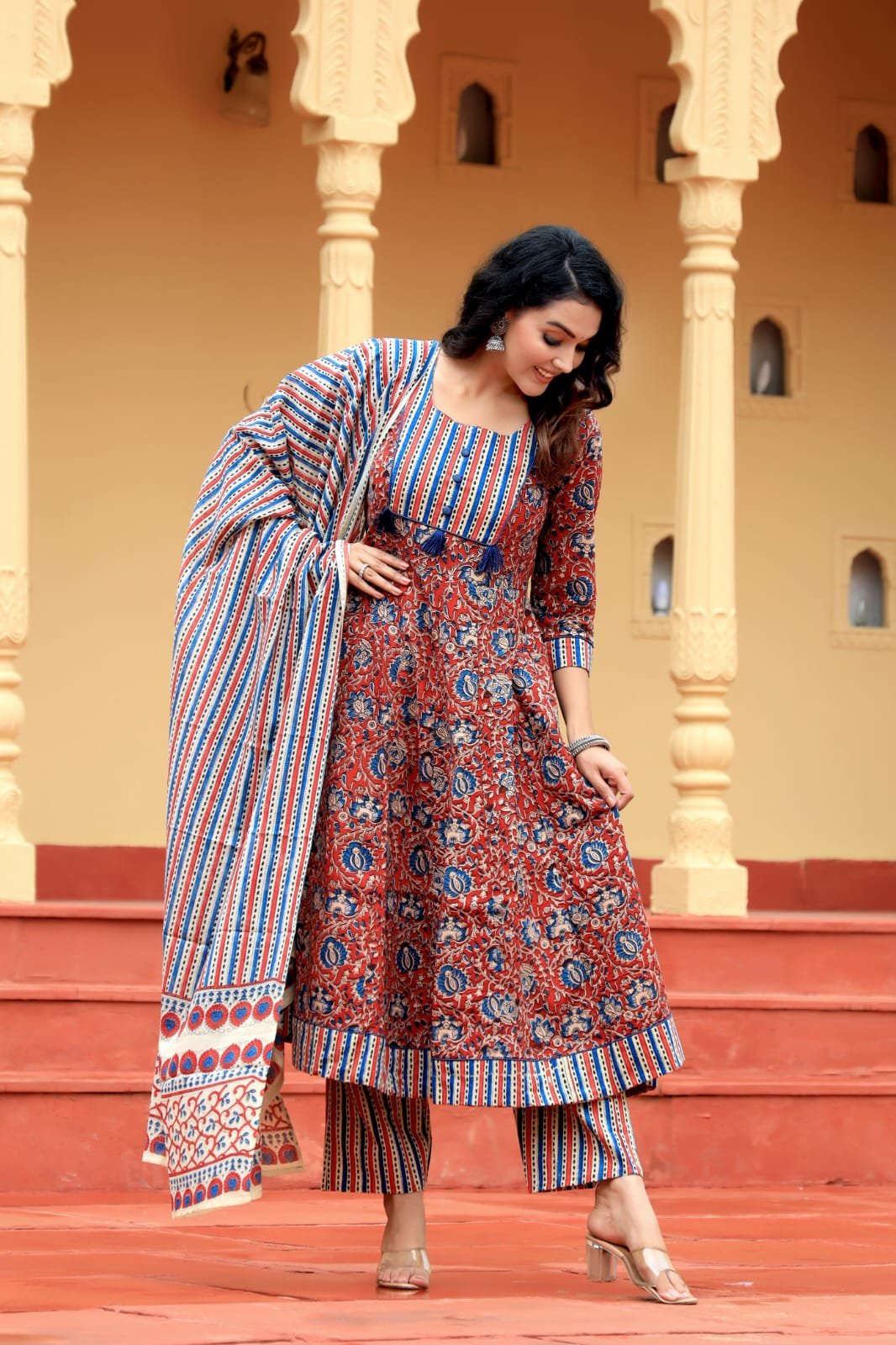 Cotton Printed Anarkali Stitched Suit Set