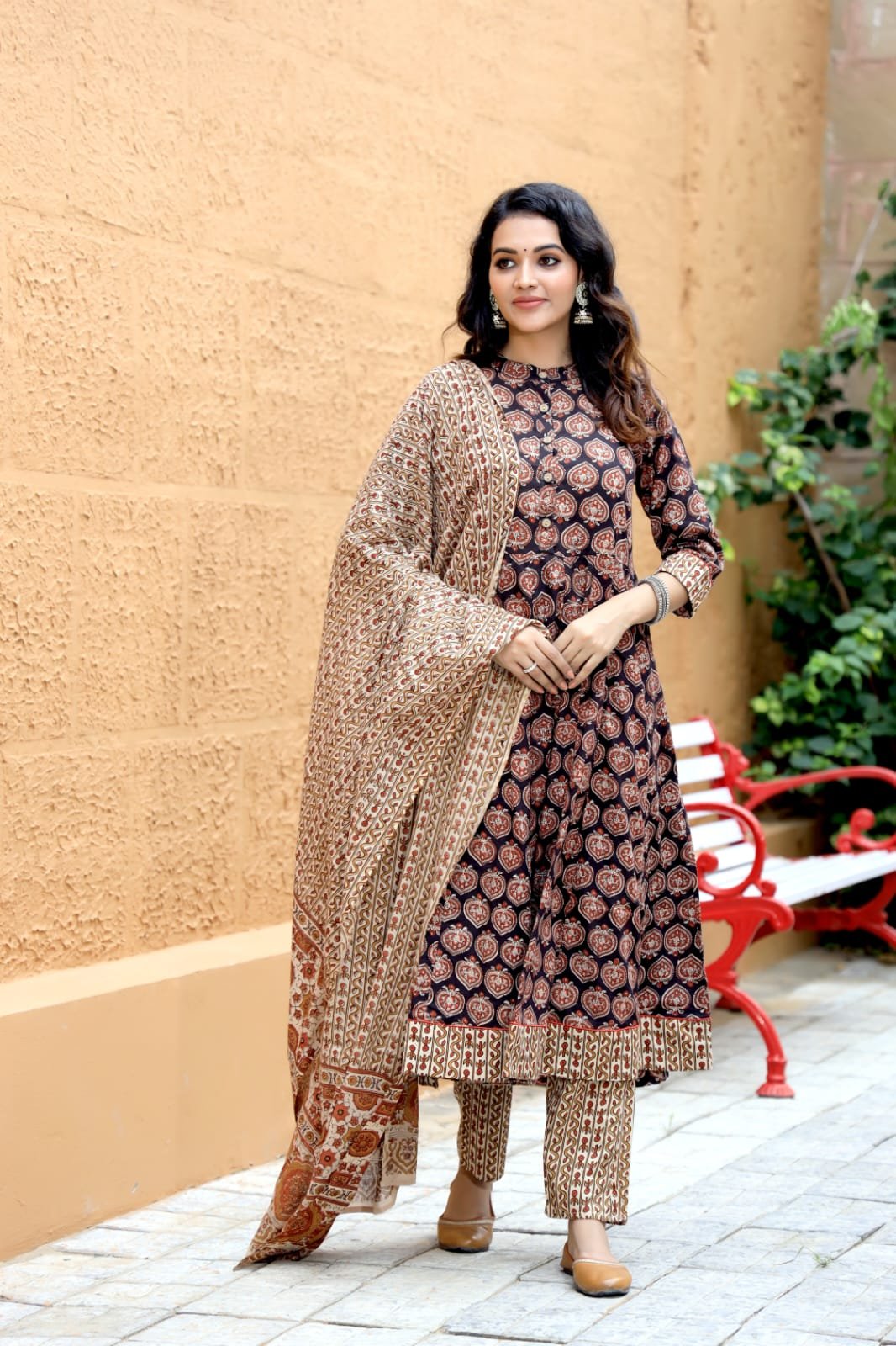 Cotton Printed Anarkali Stitched Suit Set