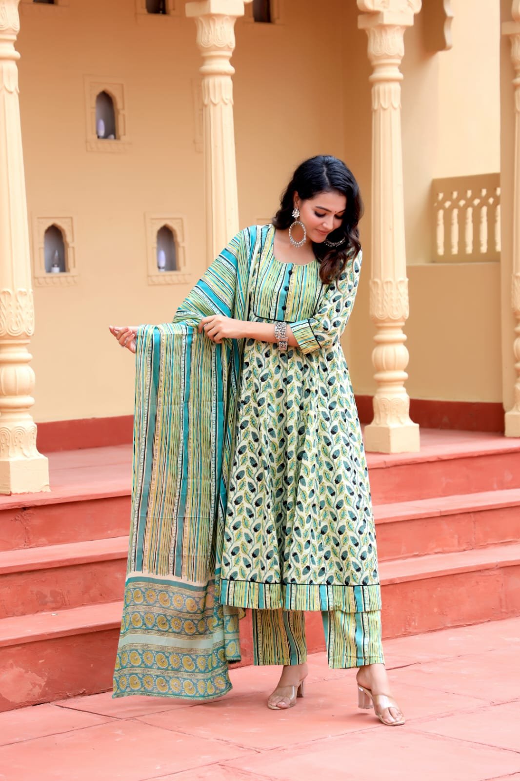 Cotton Printed Anarkali Stitched Suit Set