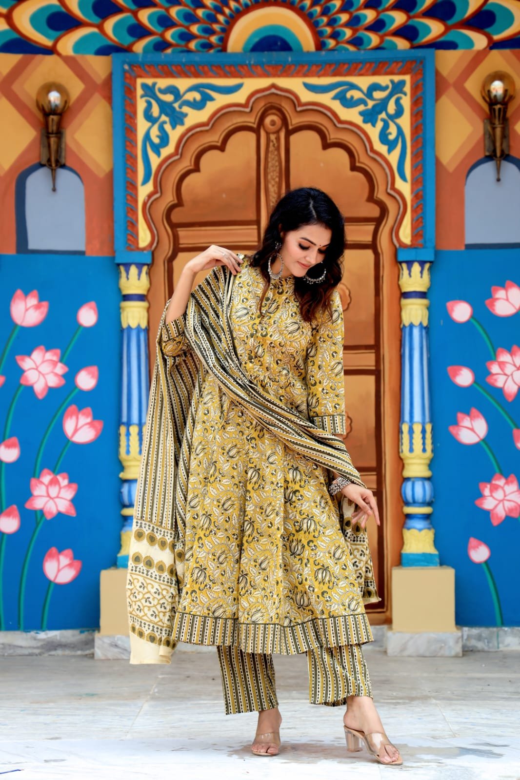 Cotton Printed Anarkali Stitched Suit Set