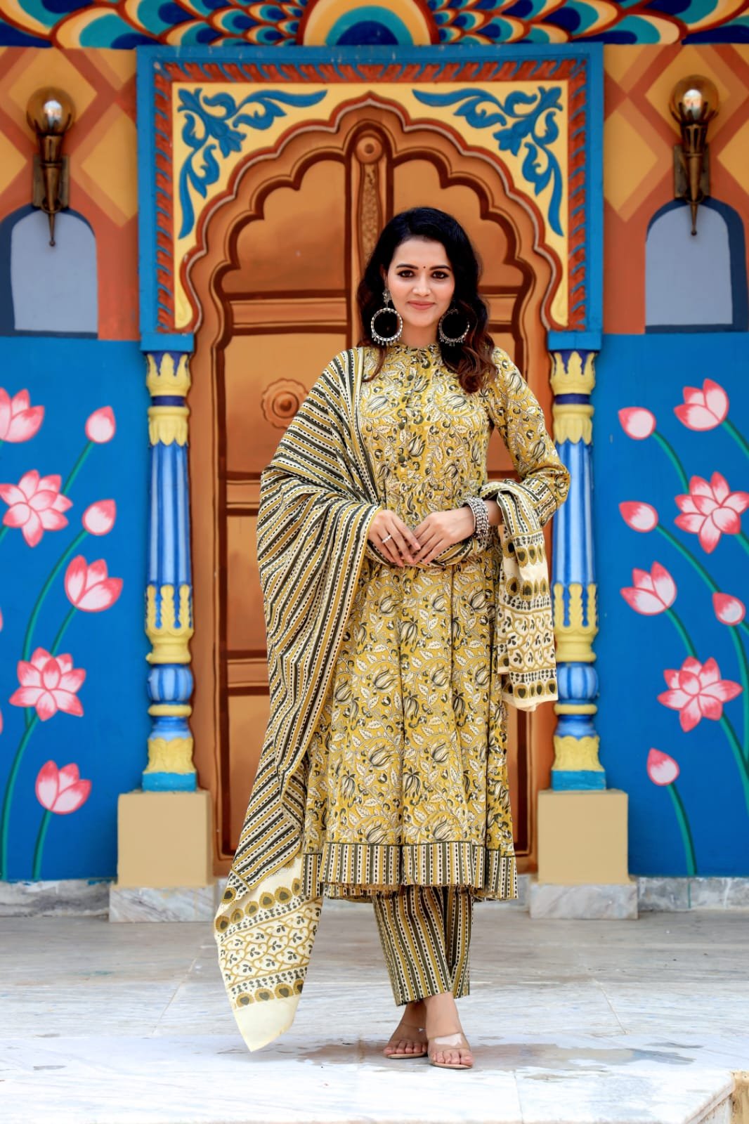Cotton Printed Anarkali Stitched Suit Set