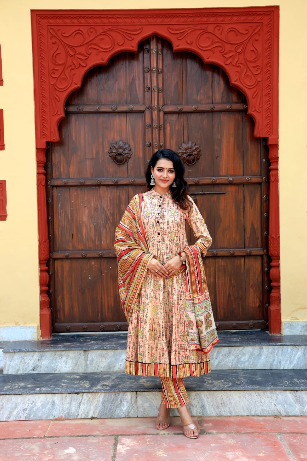 Cotton Printed Anarkali Stitched Suit Set