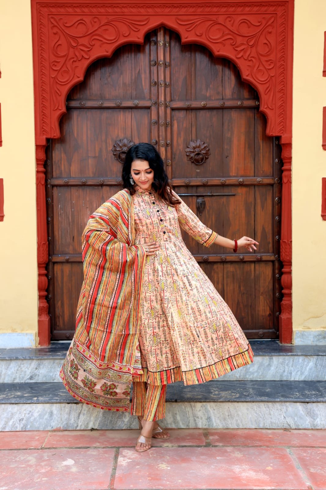 Cotton Printed Anarkali Stitched Suit Set