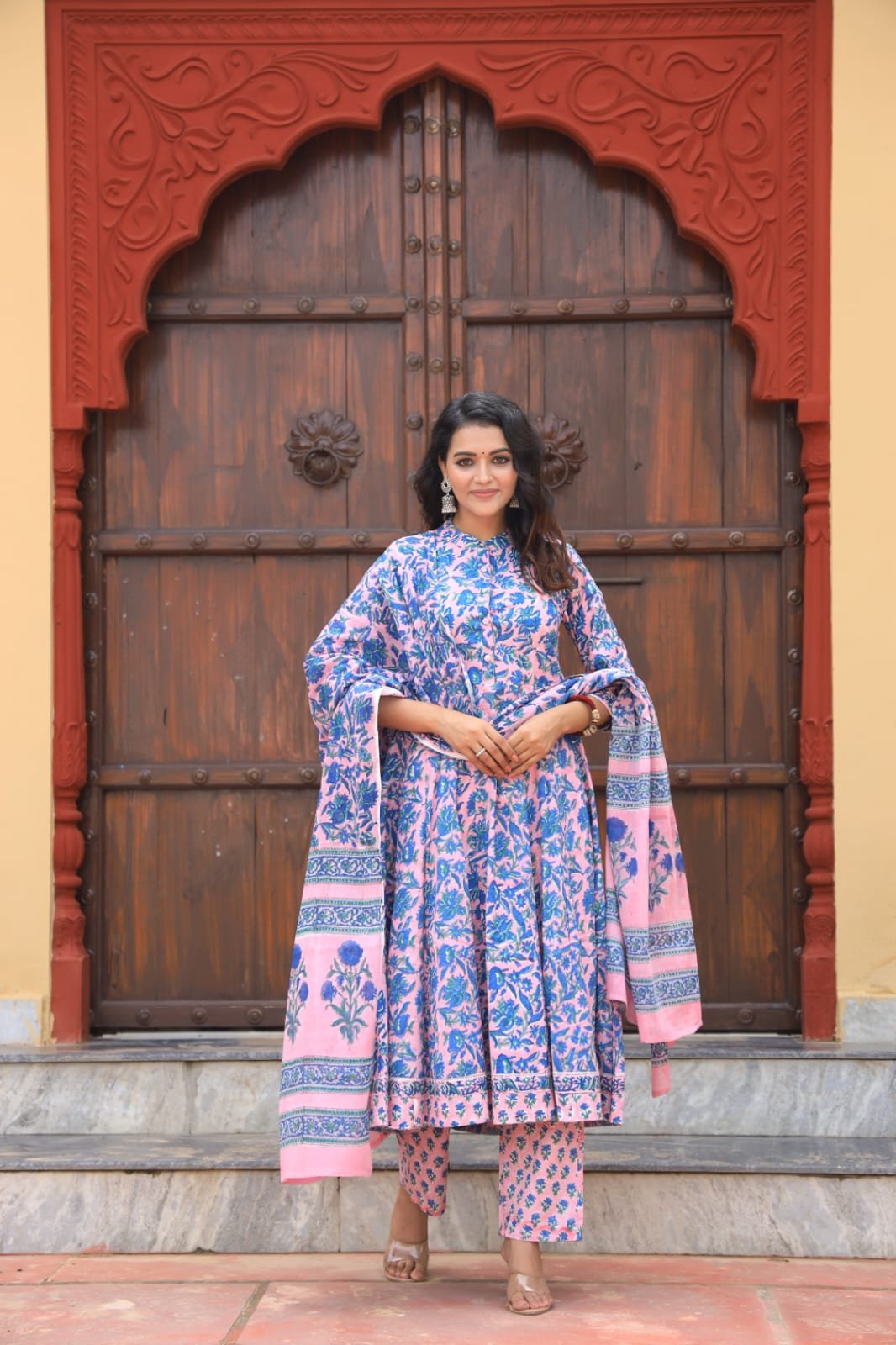 Cotton Printed Anarkali Stitched Suit Set