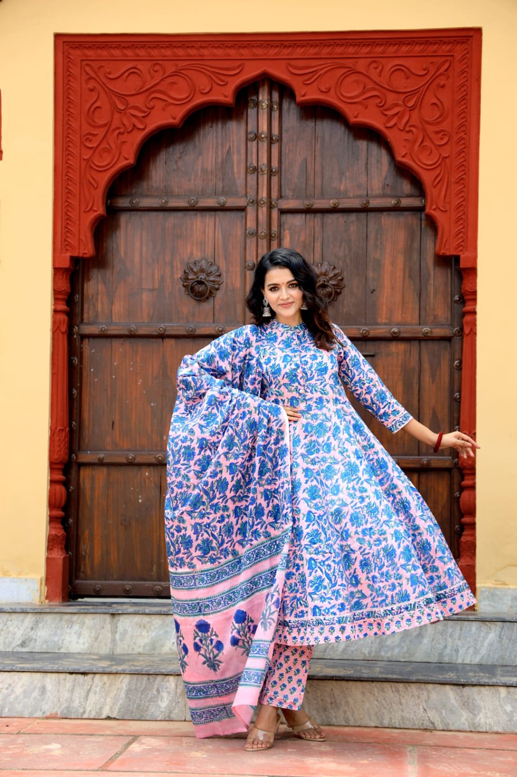 Cotton Printed Anarkali Stitched Suit Set
