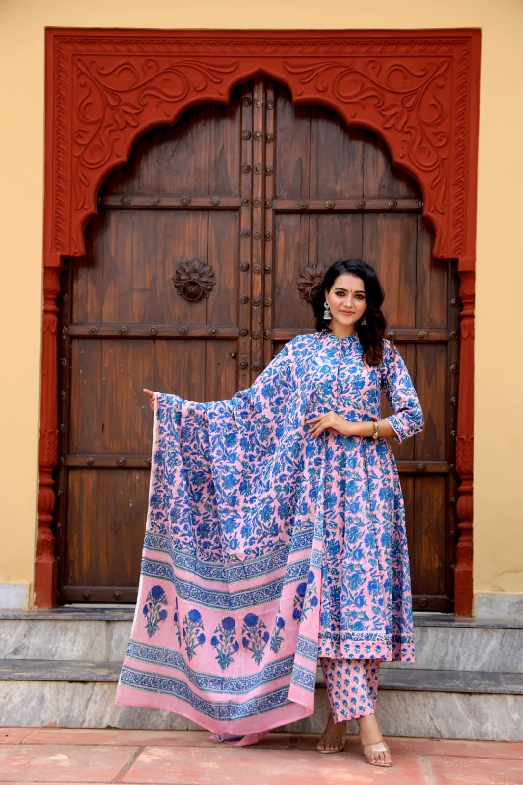 Cotton Printed Anarkali Stitched Suit Set