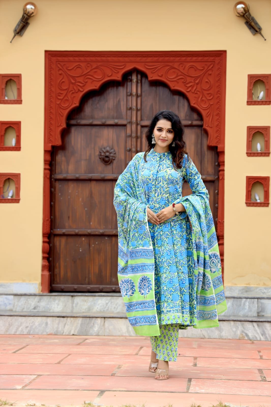 Cotton Printed Anarkali Stitched Suit Set