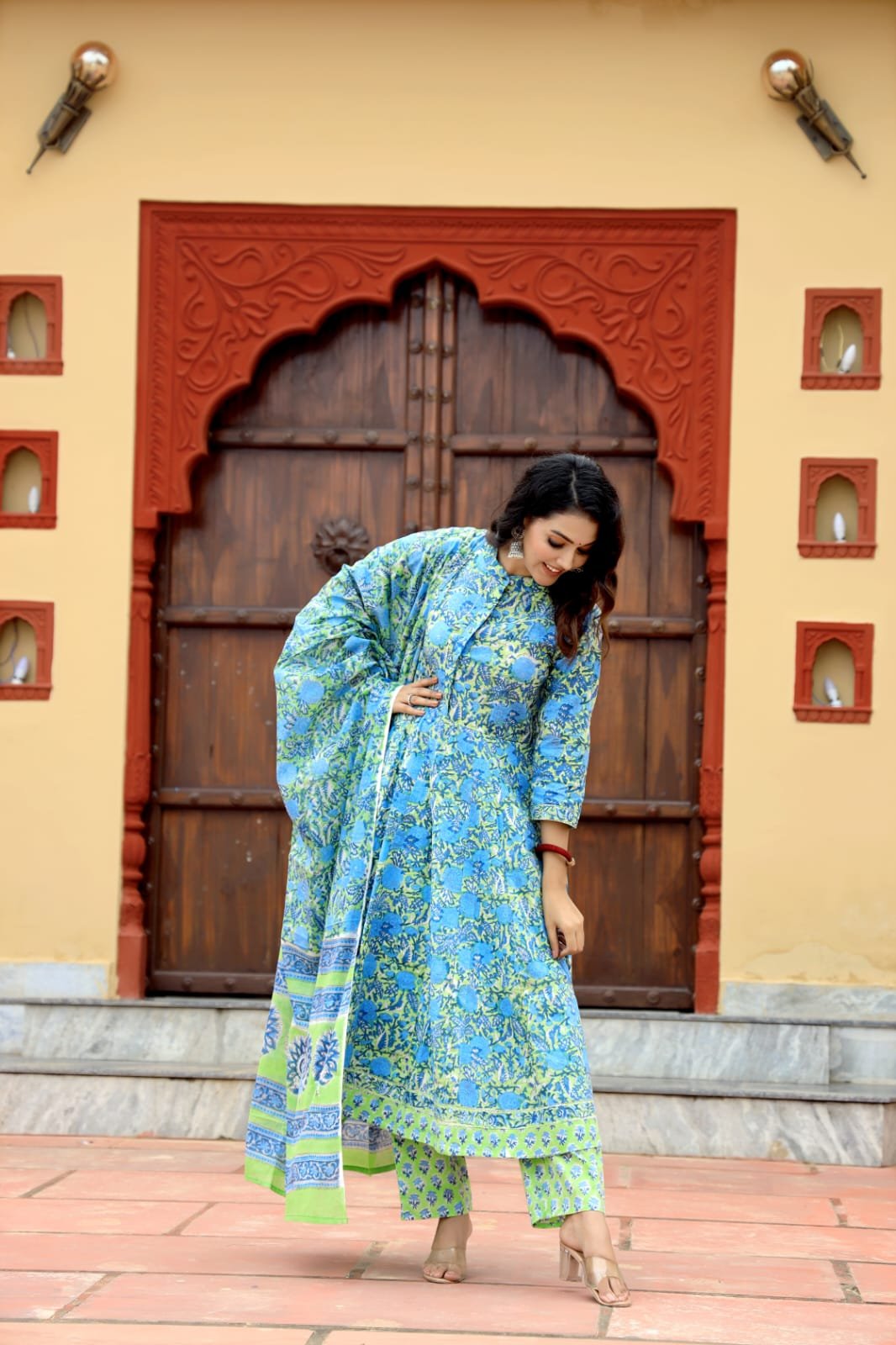 Cotton Printed Anarkali Stitched Suit Set