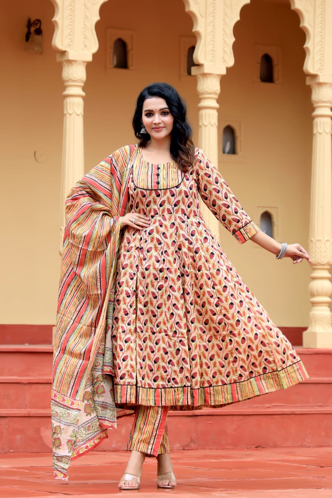 Cotton Printed Anarkali Stitched Suit Set
