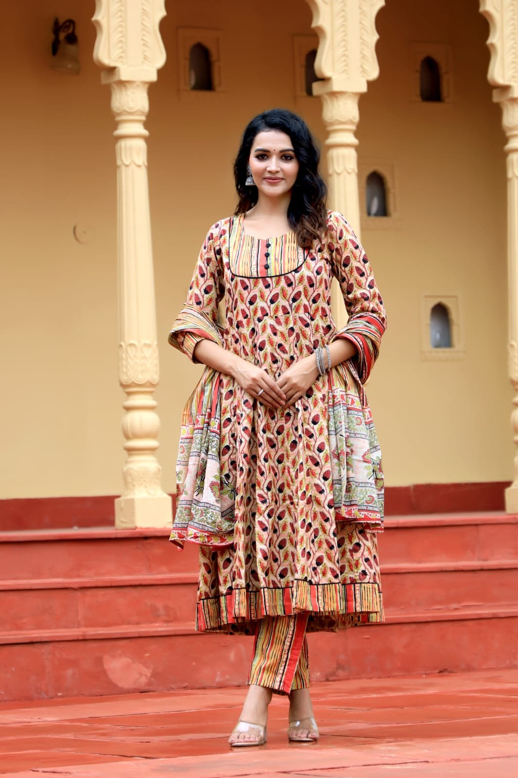 Cotton Printed Anarkali Stitched Suit Set