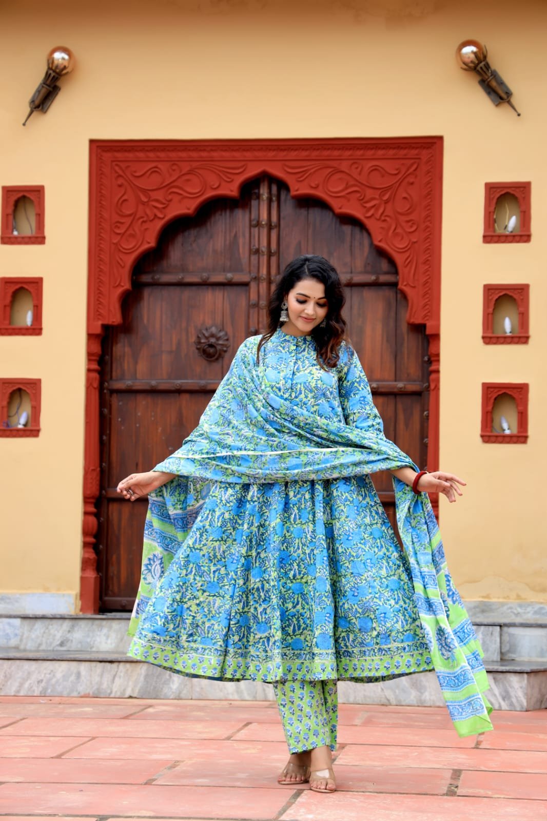 Cotton Printed Anarkali Stitched Suit Set