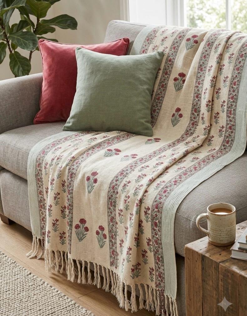 Hand Block Printed Sofa Throw