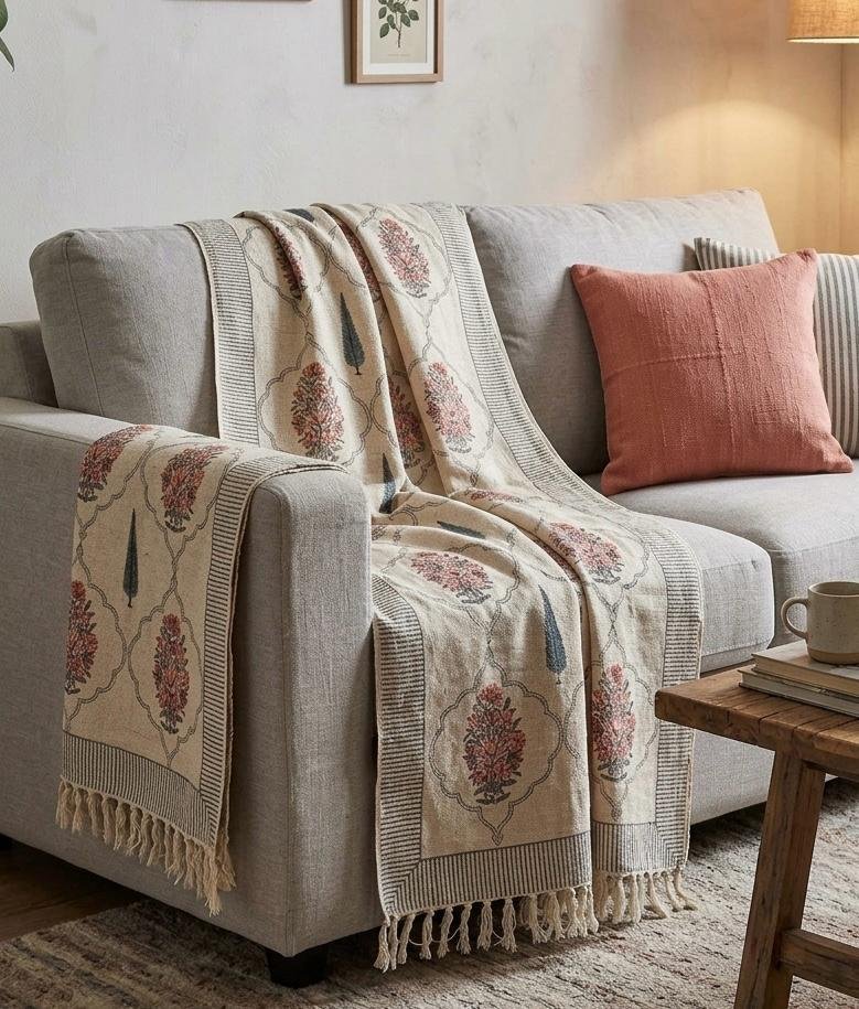 Hand Block Printed Sofa Throw