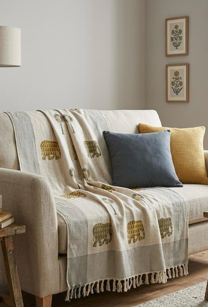 Hand Block Printed Sofa Throw