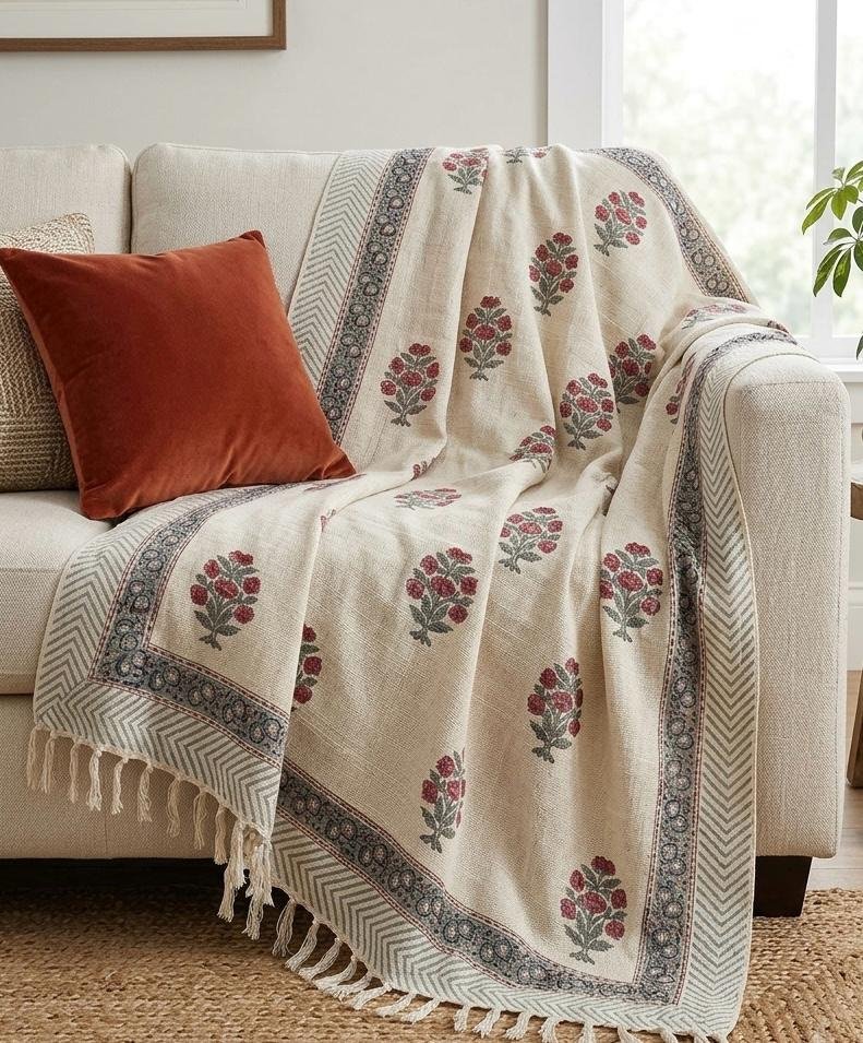 Hand Block Printed Sofa Throw