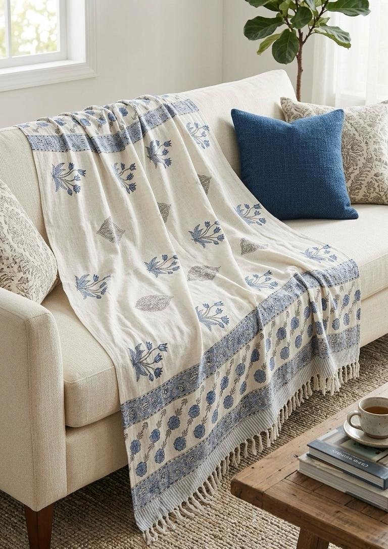 Hand Block Printed Sofa Throw