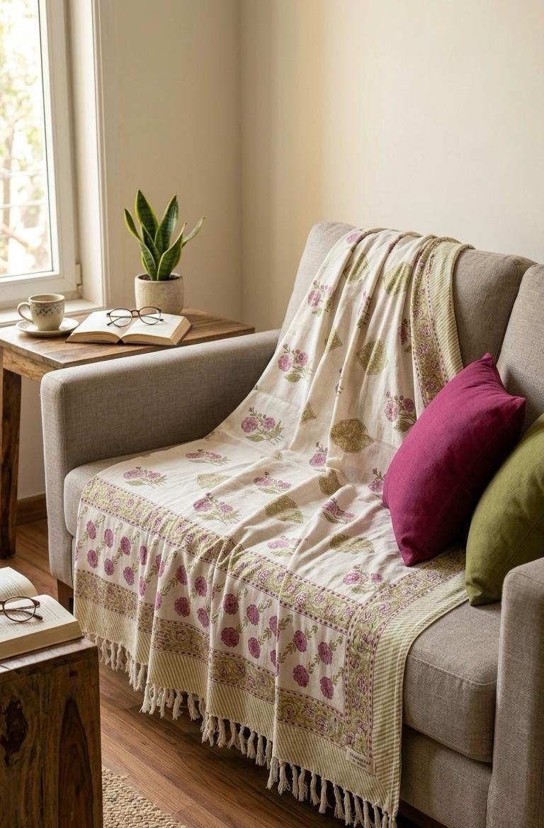 Hand Block Printed Sofa Throw