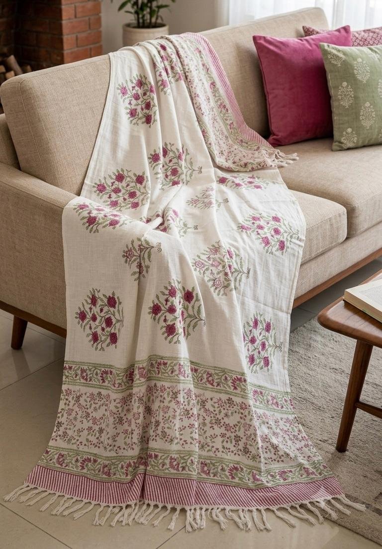 Hand Block Printed Sofa Throw