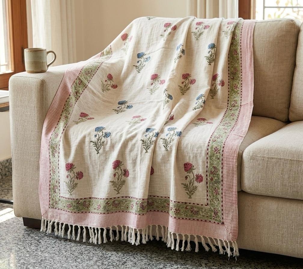 Hand Block Printed Sofa Throw