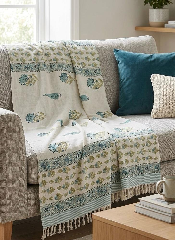Hand Block Printed Sofa Throw