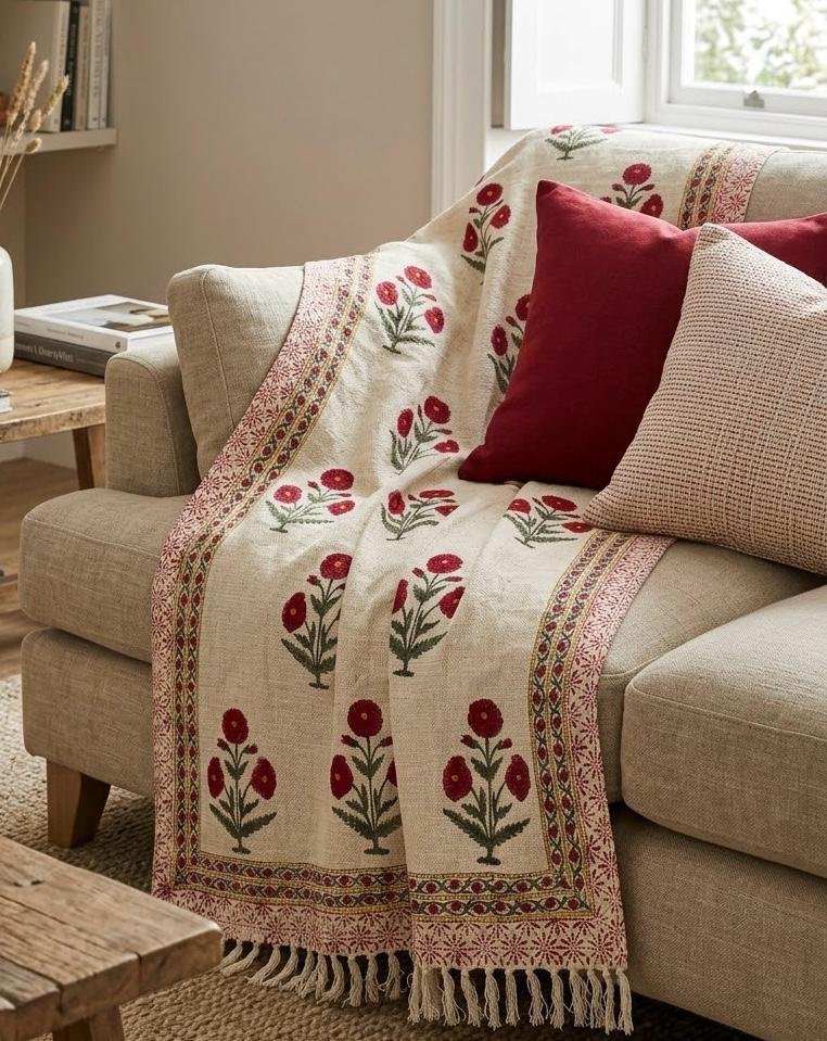 Hand Block Printed Sofa Throw