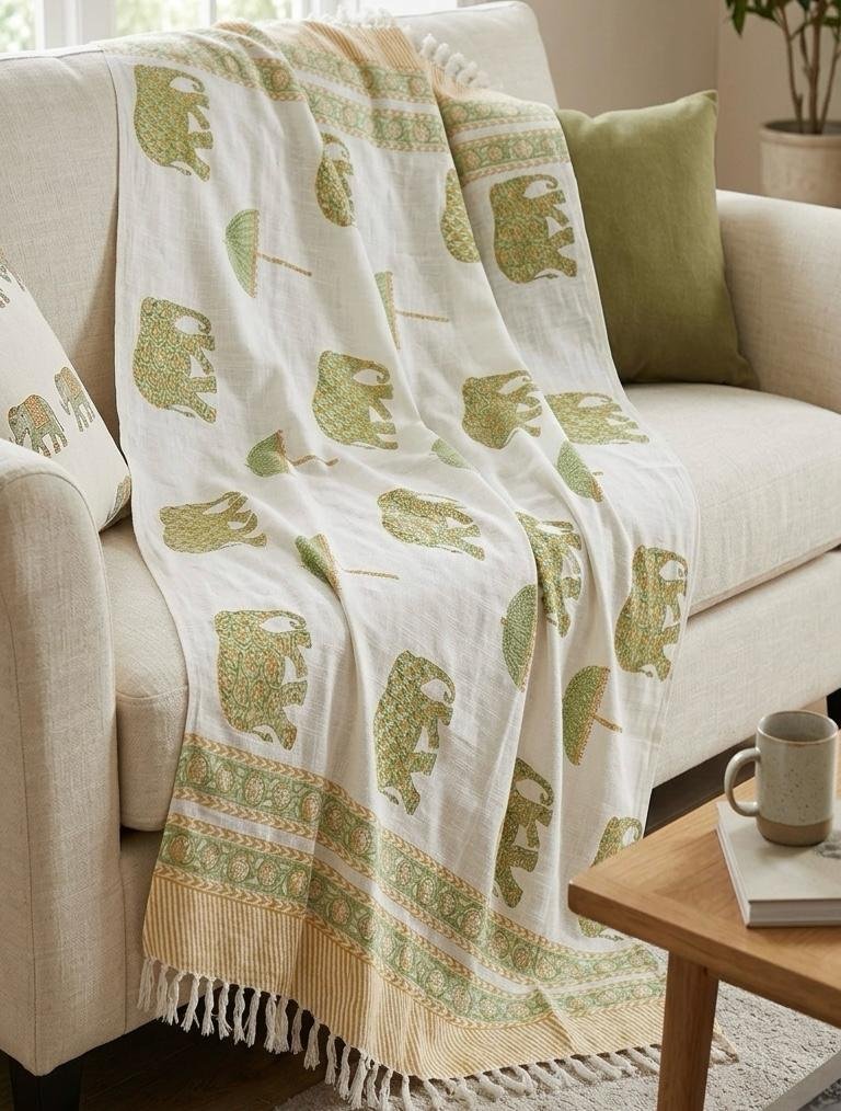 Hand Block Printed Sofa Throw