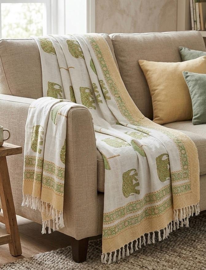 Hand Block Printed Sofa Throw