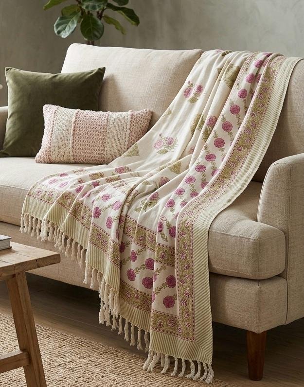 Hand Block Printed Sofa Throw