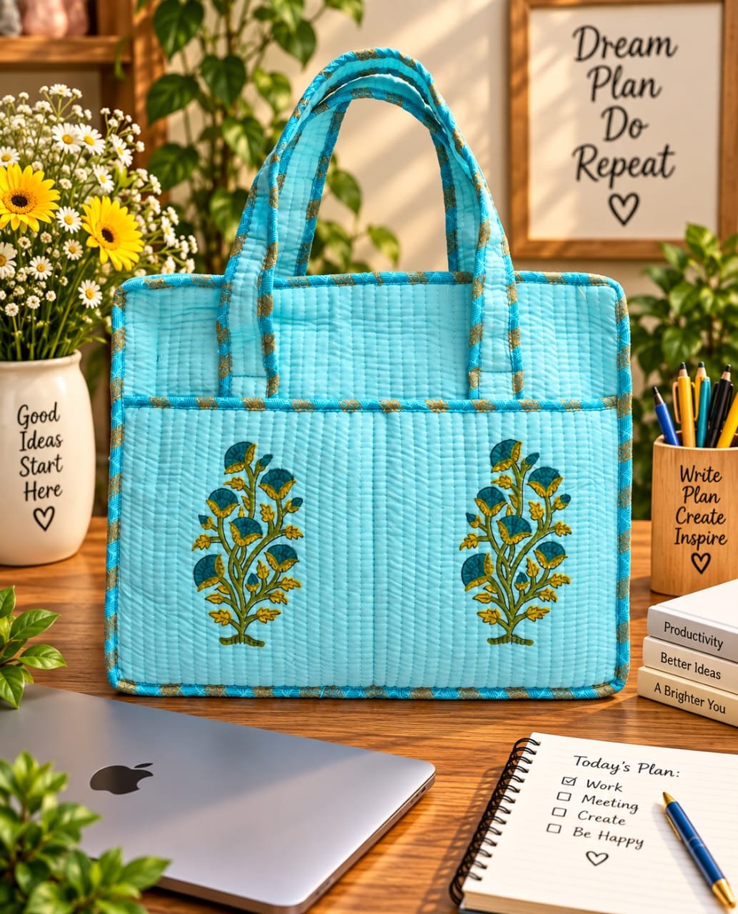 Cotton Printed Quilted Laptop Bag