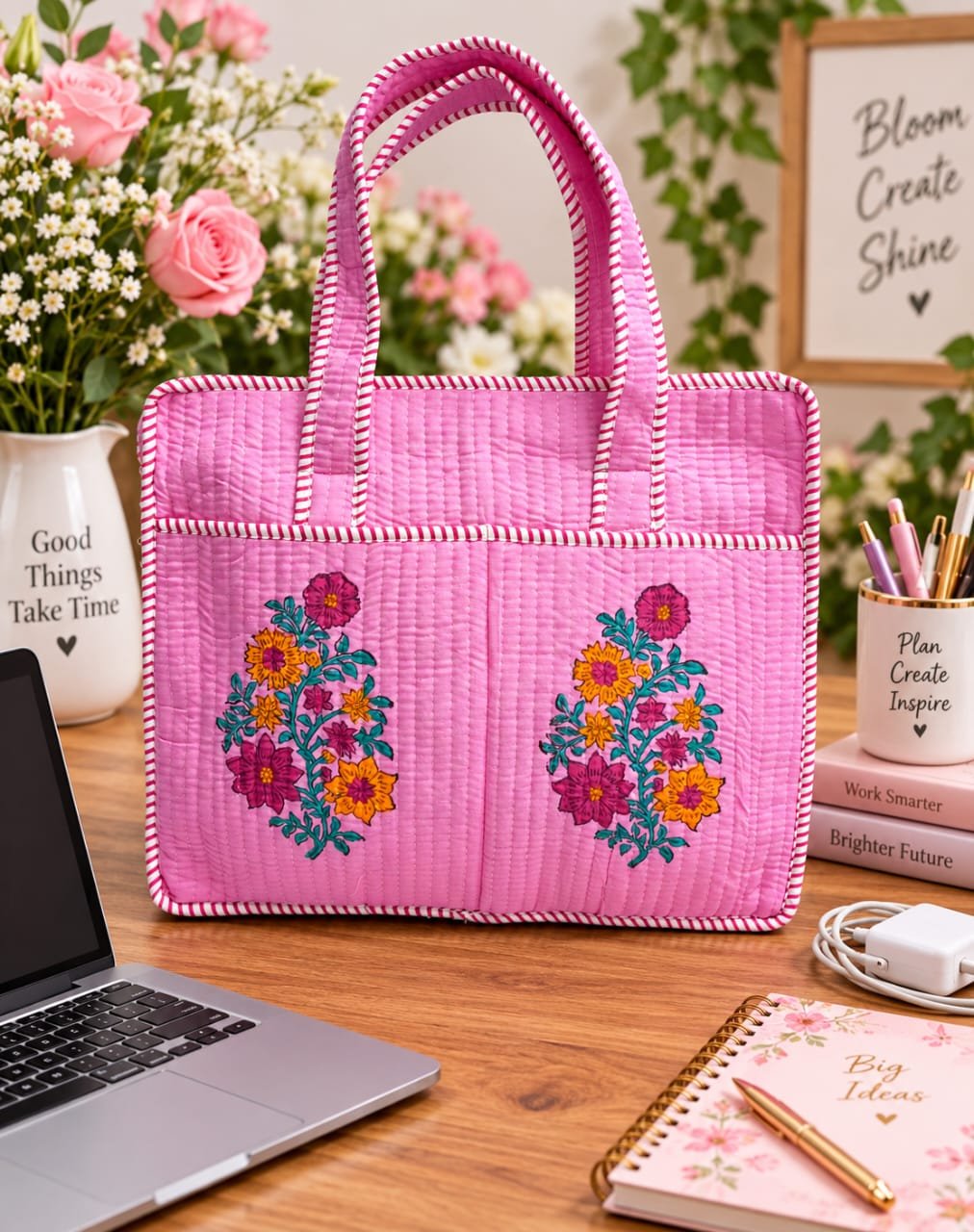 Cotton Printed Quilted Laptop Bag