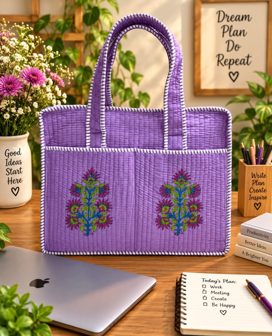 Cotton Printed Quilted Laptop Bag