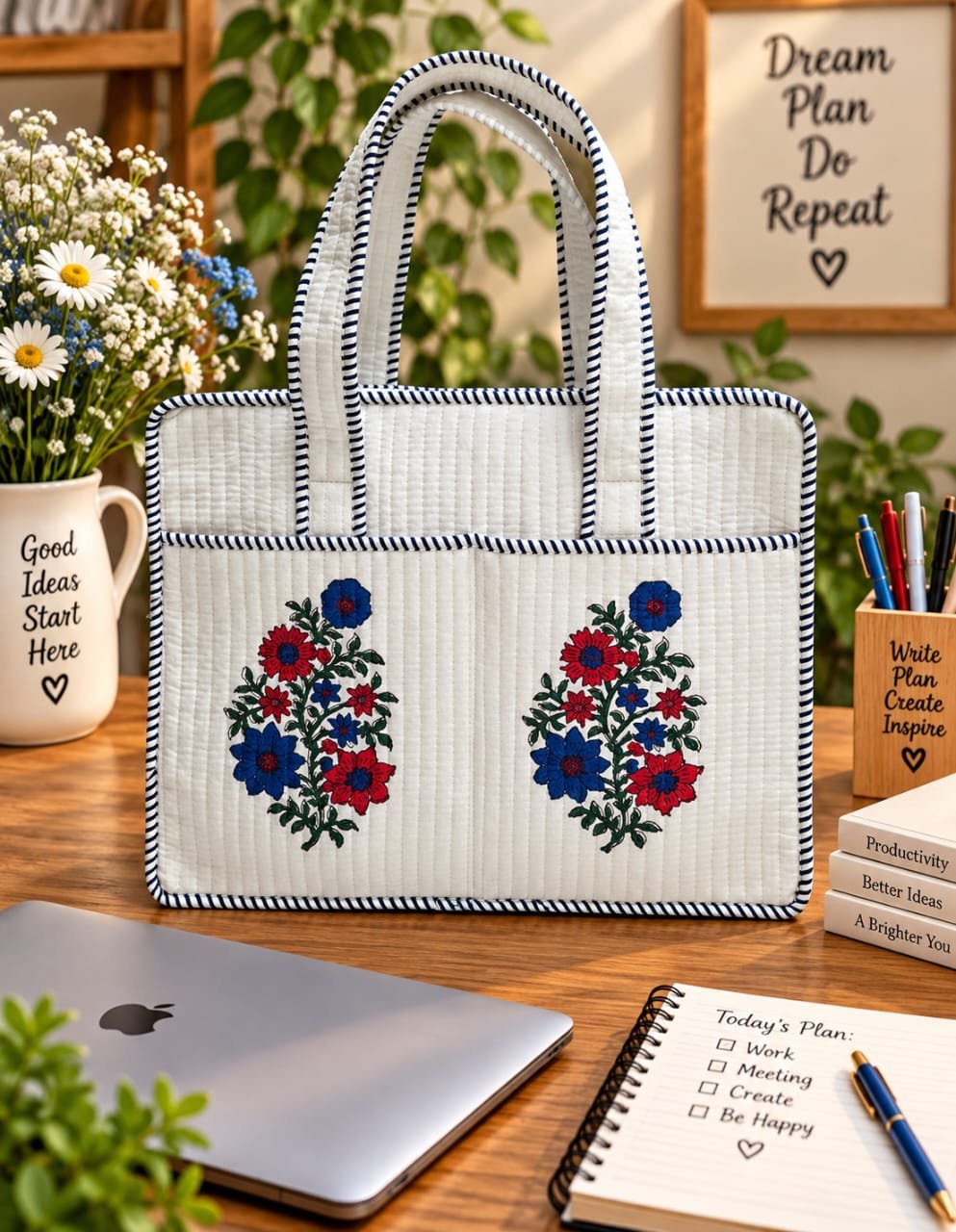 Cotton Printed Quilted Laptop Bag