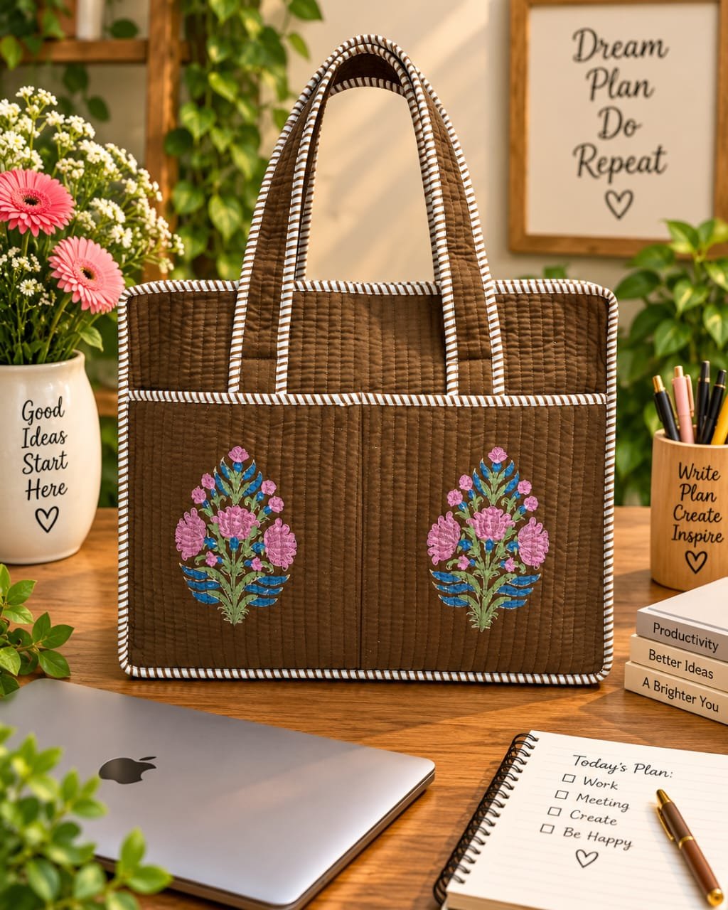Cotton Printed Quilted Laptop Bag